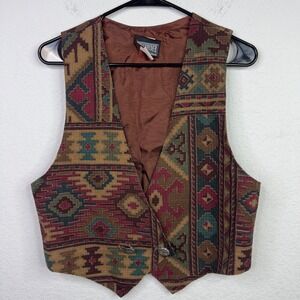 Vintage Roughrider By Circle T Vest Womens M Tapestry Southwestern Aztec Western